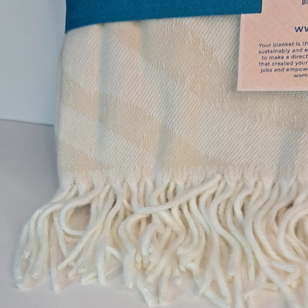 NWT  Thula Tula Ivory African Zebra  Fringe Throw Blanket